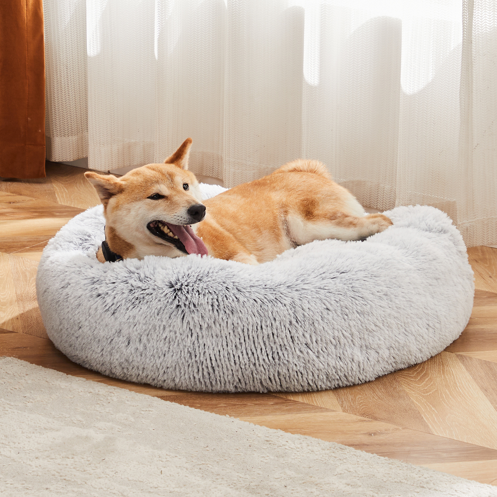 24 Inch Anti-Slip Round Fluffy Plush Faux Fur Cat Bed, Fits Up To 25 Lbs Pets - Image 2