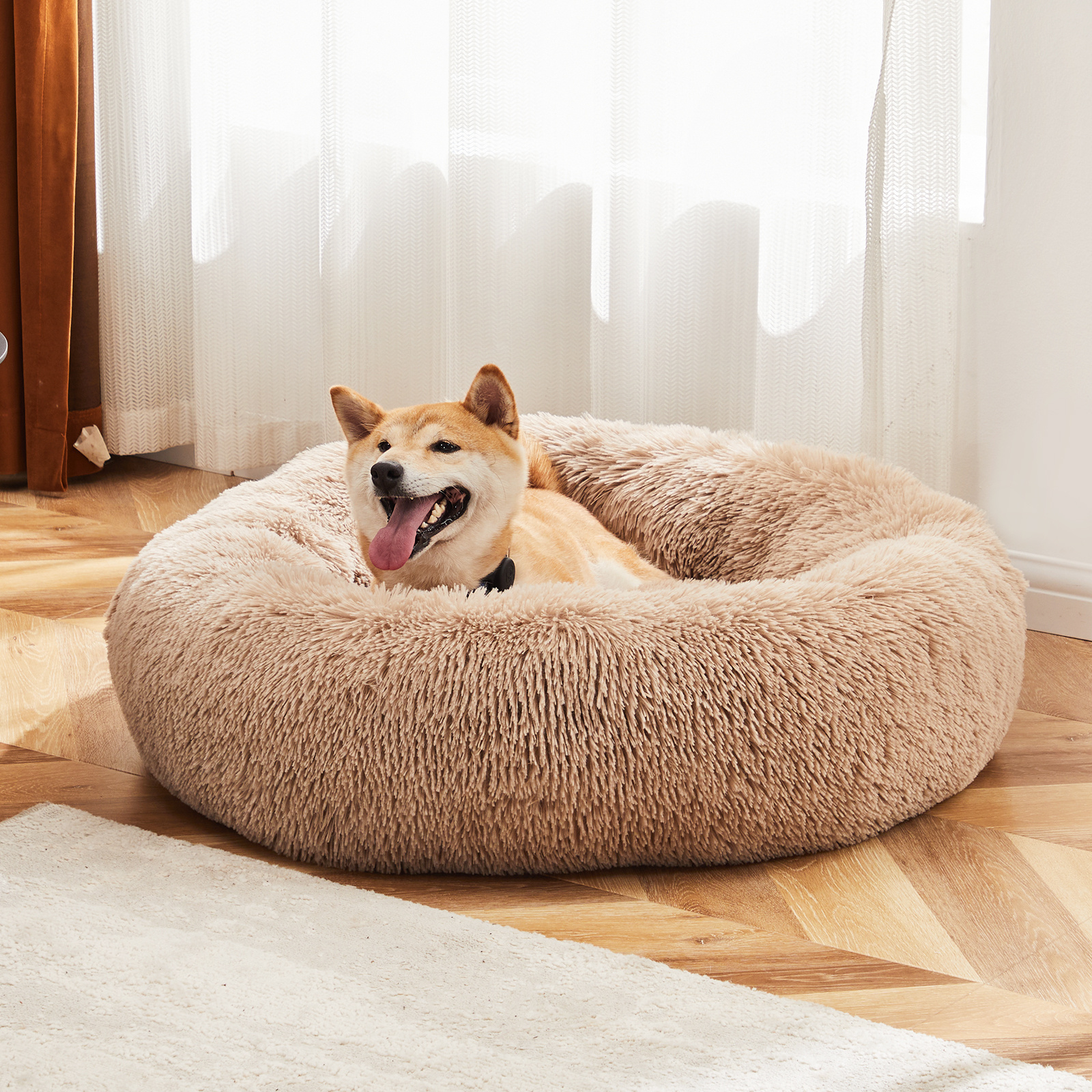 24 Inch Anti-Slip Round Fluffy Plush Faux Fur Cat Bed, Fits Up To 25 Lbs Pets - Image 8