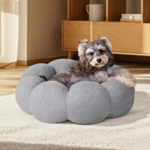 Calming Cat Beds For Indoor Cats Fluffy Flower Cat & Dog Bed In Plush Teddy Sherpa Round Donut Cuddler