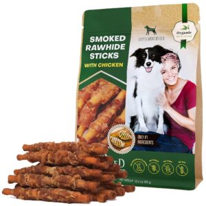 Dog Smoked Rawhide Sticks Wrapped Chicken Pet Natural Chew Treats Grain Free Organic Meat Healthy Human Grade Dried Snacks In Bulk
